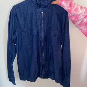 men's faux jean jacket with pockets/zippers.